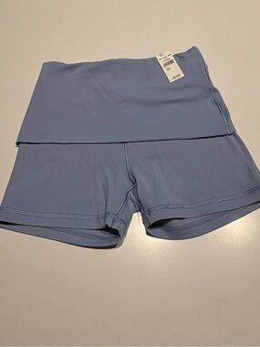 NWT Aerie Light Blue Women’s Fold-Over Waist Athletic Shorts 3”